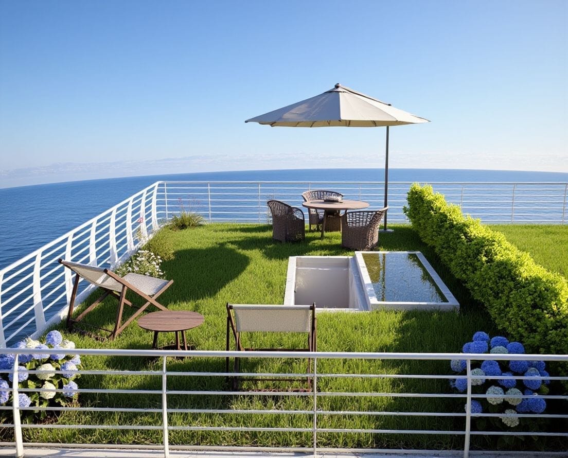 Render della terrazza panoramica vista mare di un appartamento del Lido di Borgio